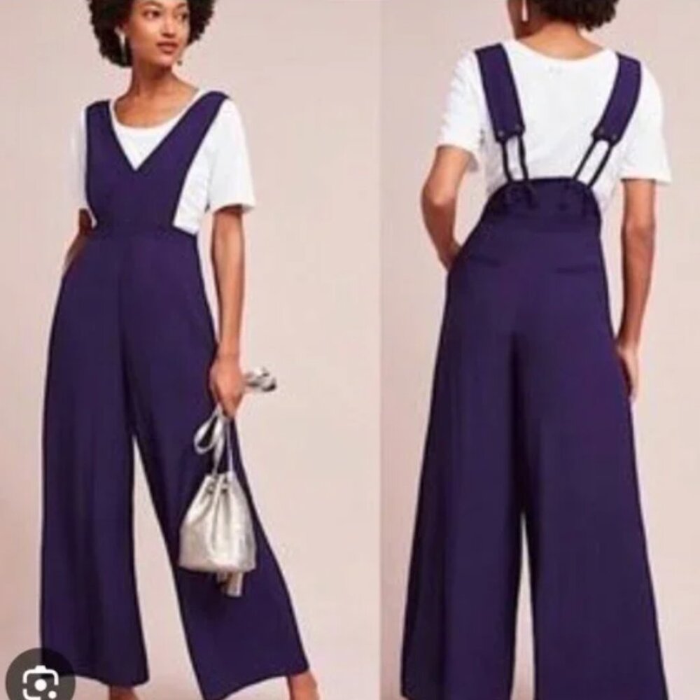 Maeve Deep Purple Wide-Leg Suspender Jumpsuit